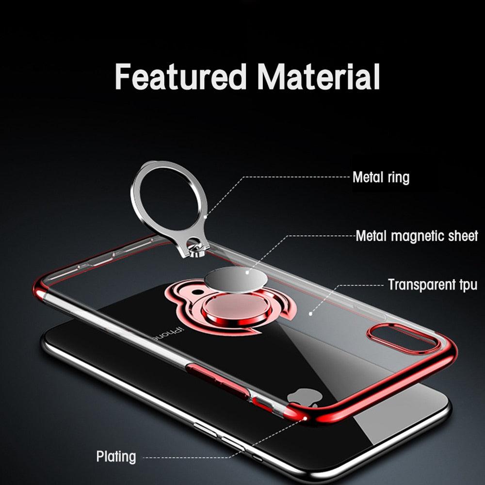 Ultra Thin Transparent Phone Case Magnetic Cases Finger Ring Holder Cover Coque - MyStoreLiving