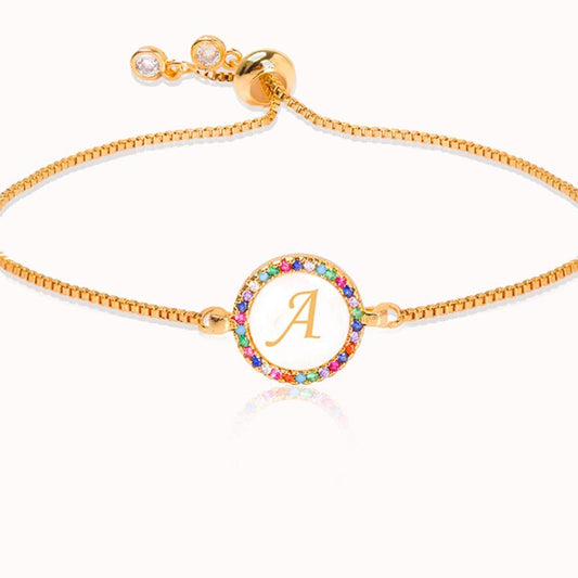 Colorful Rainbow Zircon 26 Letter Bracelet for Women adjustable initial Bracelet Femme Snake Chain Jewelry Christmas gifts - MY STORE LIVING