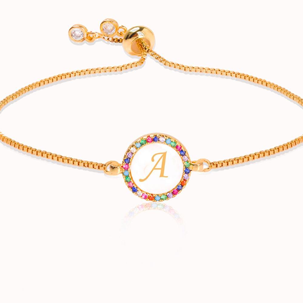 Colorful Rainbow Zircon 26 Letter Bracelet for Women adjustable initial Bracelet Femme Snake Chain Jewelry Christmas gifts - MY STORE LIVING