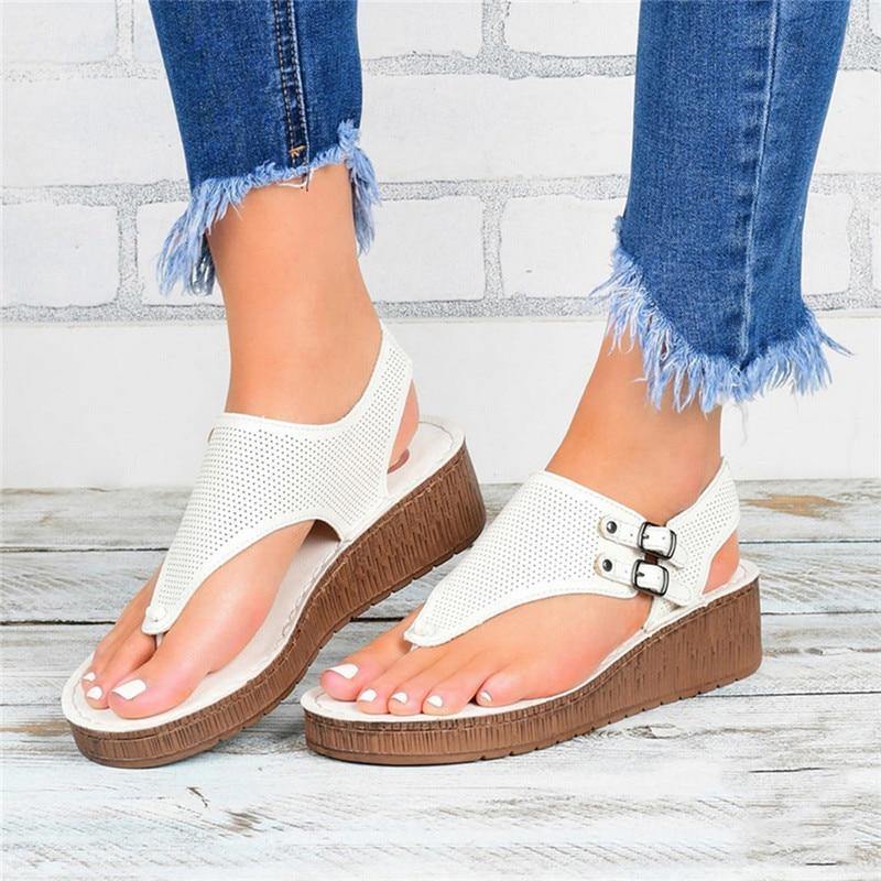 Open Toe Solid Casual Shoes Rome Wedges Thong Sandals - MY STORE LIVING