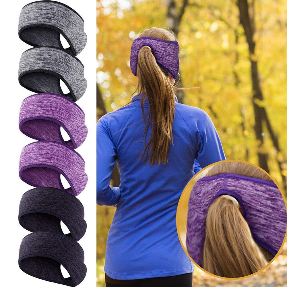 Ponytail Headband Winter Fleece Ear Cover Hair Bandage Ear Warmer Running Sport Headband for Women Girls Outdoor Sweatband - MY STORE LIVING