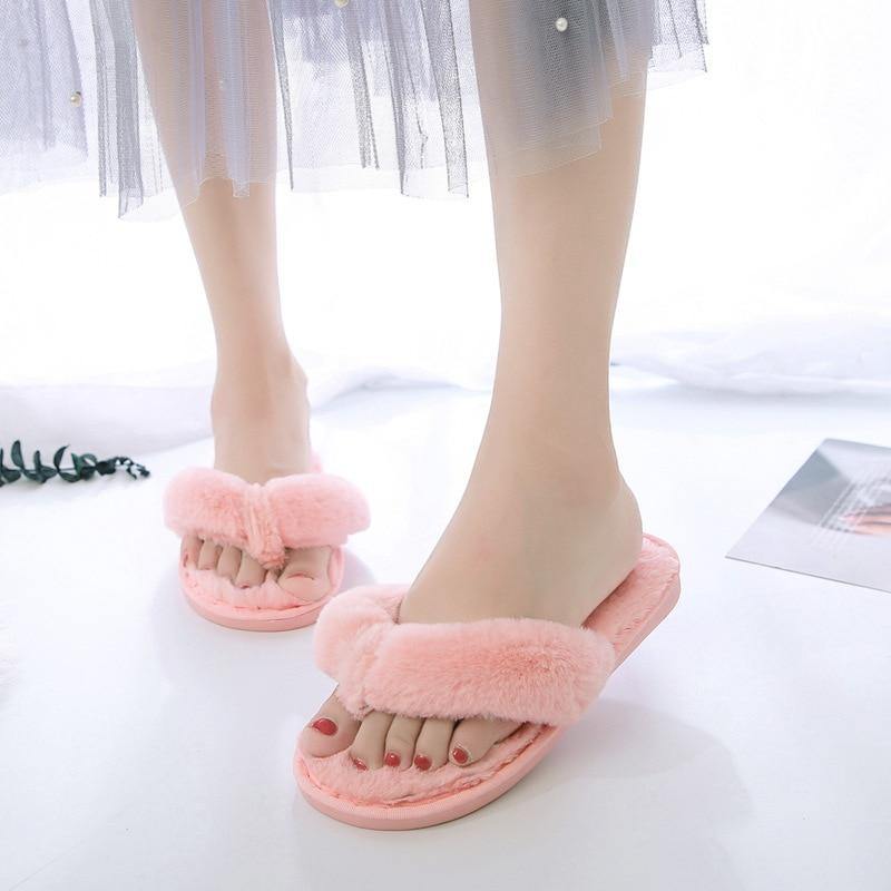 BEVERGREEN Winter Women House Slippers Faux Fur Warm Flat Shoes Female Slip on - MY STORE LIVING