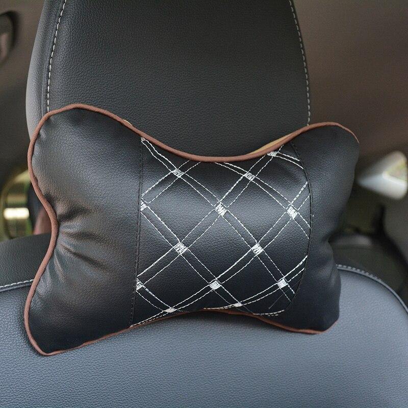 2pcs PU Leather Car Neck Pillow All Season Auto Neck Rest Universal (Black) - MY STORE LIVING