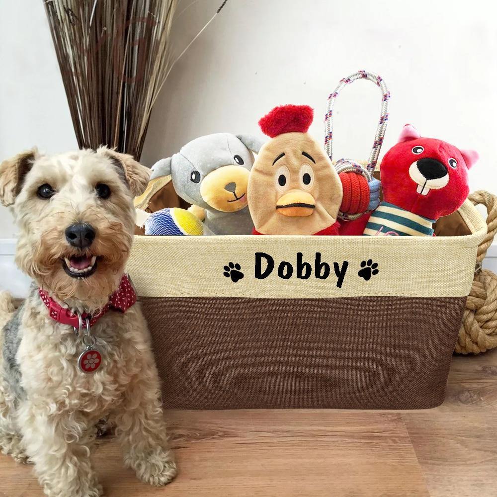 Personalized Pet Dog Toy Storage Basket Dog Canvas Bag Foldable Pet Toys Linen - MY STORE LIVING