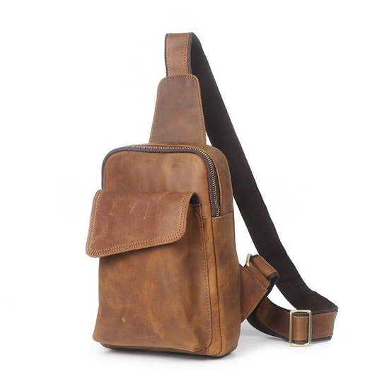 Crazy Horse Leather Chest Pack Men Shoulder Messenger Bag Outdoor Chest Bag - MY STORE LIVING