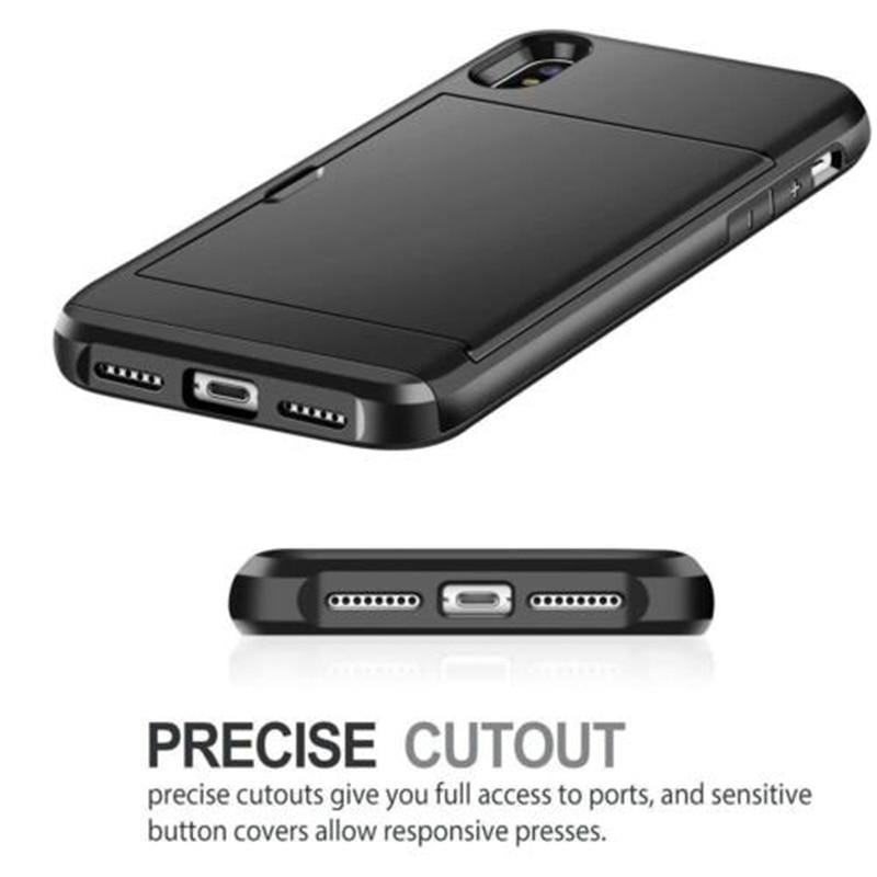 For iPhone 11 Pro Max XS X XR Case Slide Armor Wallet Card Slots Holder Cover For IPhone 7 8 6 6s Plus 5 5s TPU Shockproof Shell - MY STORE LIVING