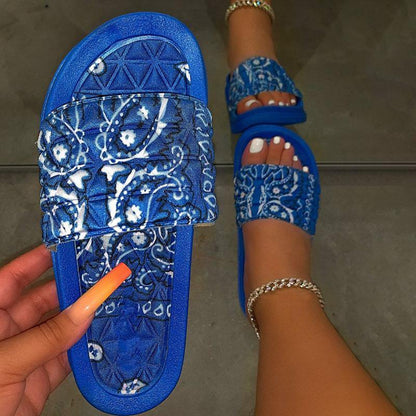 Women's Rhinestone Faux Fur Slippers Platform Flat Shoes Flip Flops Sandals - MY STORE LIVING