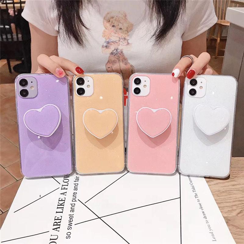 Glitter Love Heart Back Cover Candy Color Stand Holder Phone Case for iPhone - MyStoreLiving