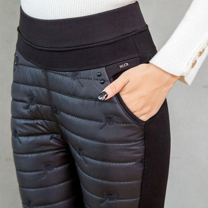 Winter Embroidery Trousers Women Fashion Down Cotton Warm Velvet Pants - MY STORE LIVING