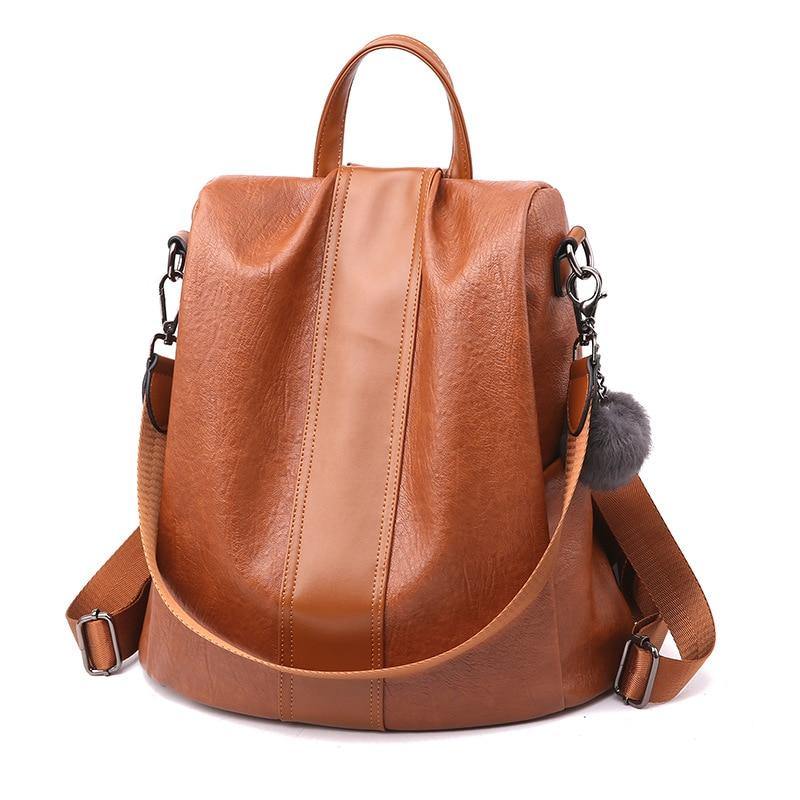 HERALD FASHION Quality Leather Anti-thief Women Backpack Large Capacity Hair Ball School Bag for Teenager girls Male Travel Bags - MY STORE LIVING