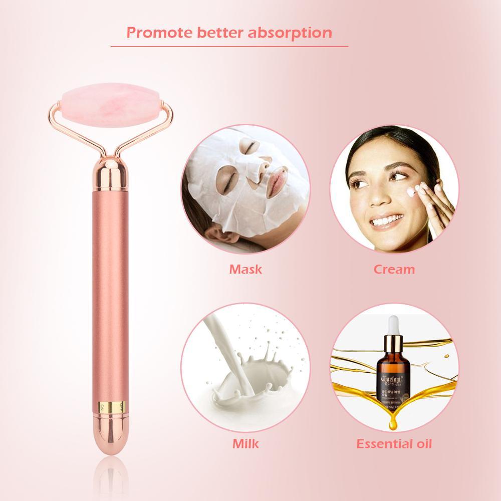 Vibrating Natural Rose Quartz Jade Roller Face Lifting - MyStoreLiving