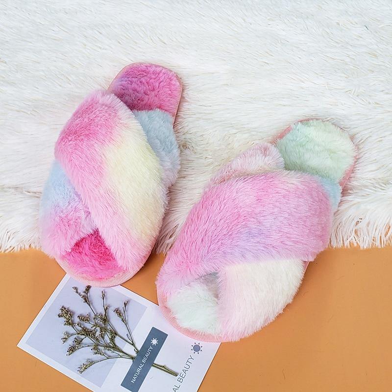 BEVERGREEN Winter Women House Slippers Faux Fur Warm Flat Shoes Female Slip on - MY STORE LIVING