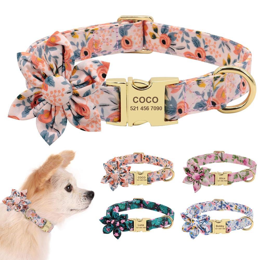 Printed Nylon Dog Personalized Collar Custom Engraved Nameplate for Small Large - MY STORE LIVING