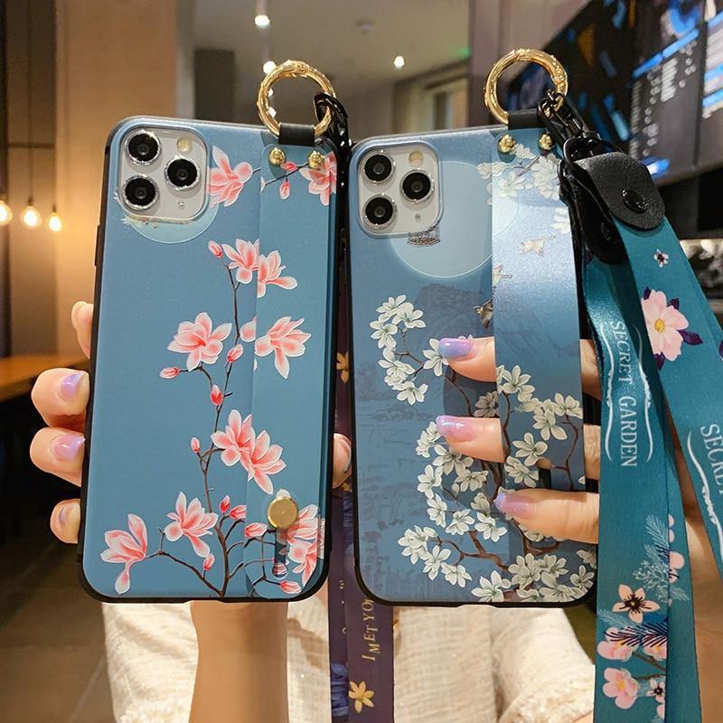 Gorgeous Case For iphone 11 12 13 pro max 12mini SE 2020 7 8 plus X Xs max XR Soft TPU Strap Phone Holder Case coque cover funda - MY STORE LIVING