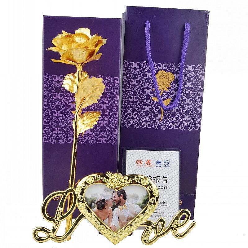 Gold Foil Flower Rose Valentine's Day Gift With Gold Plated Base Love Frame - MyStoreLiving
