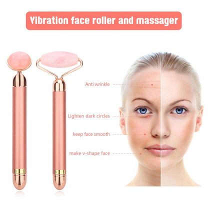 Vibrating Natural Rose Quartz Jade Roller Face Lifting - MyStoreLiving