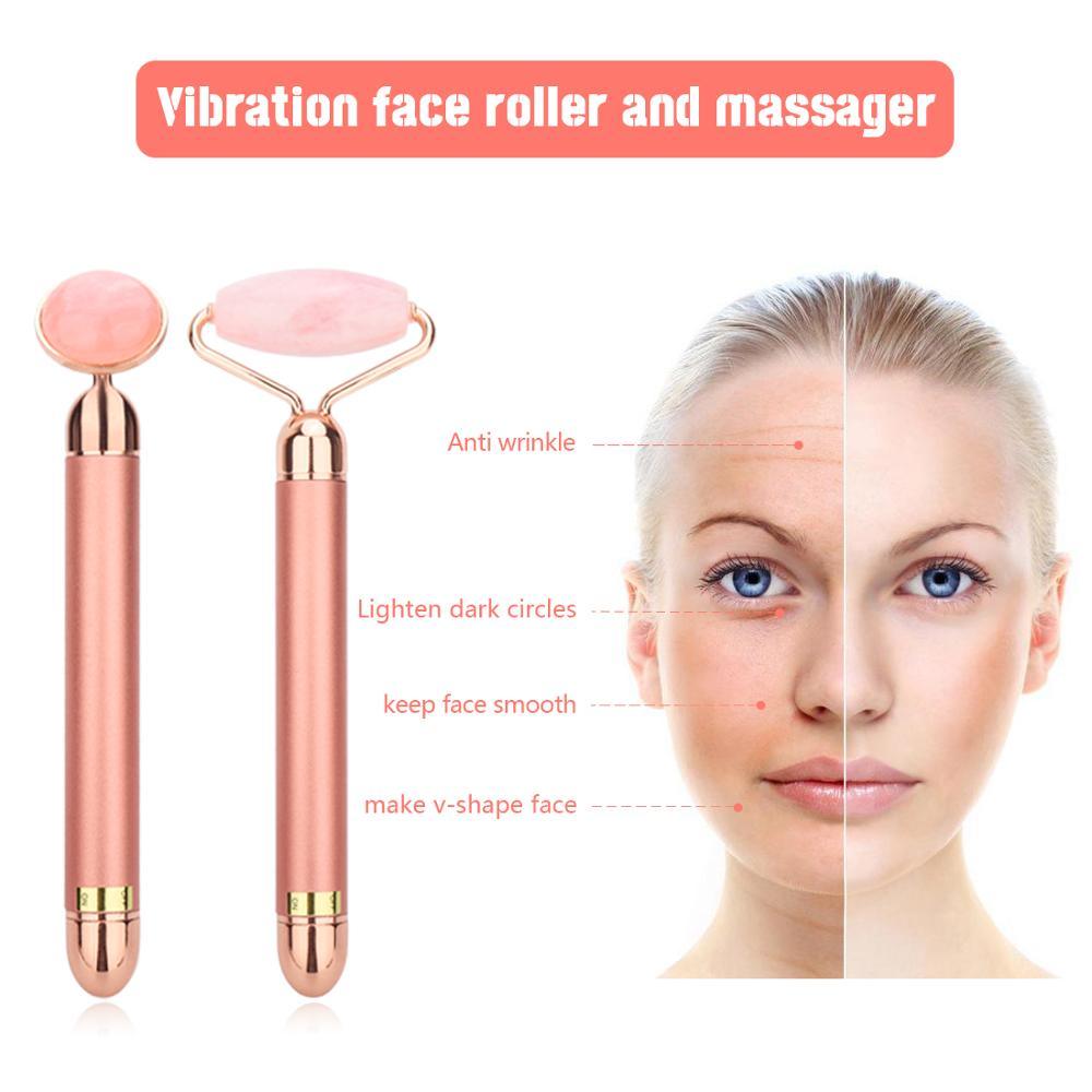 Vibrating Natural Rose Quartz Jade Roller Face Lifting - MyStoreLiving