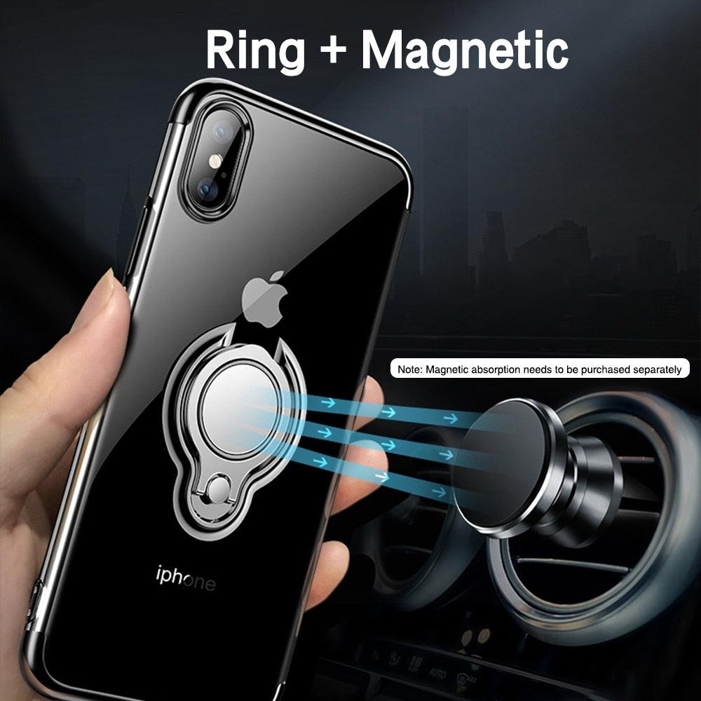 Ultra Thin Transparent Phone Case Magnetic Cases Finger Ring Holder Cover Coque - MyStoreLiving