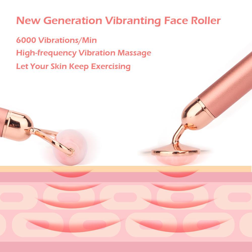 Vibrating Natural Rose Quartz Jade Roller Face Lifting - MyStoreLiving