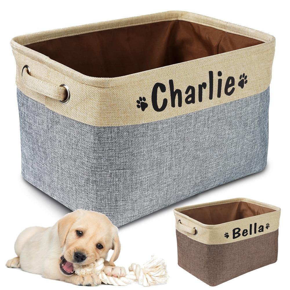 Personalized Pet Dog Toy Storage Basket Dog Canvas Bag Foldable Pet Toys Linen - MY STORE LIVING