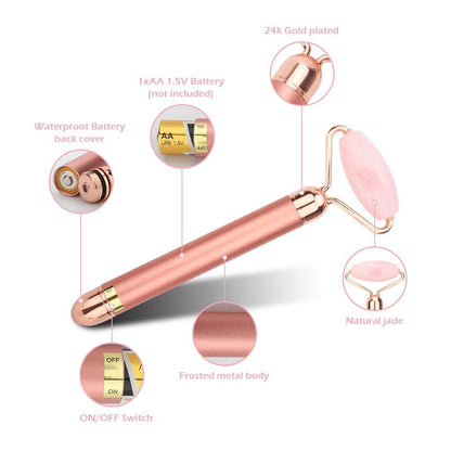 Vibrating Natural Rose Quartz Jade Roller Face Lifting - MyStoreLiving