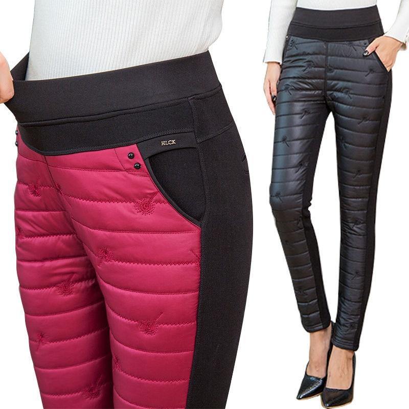 Winter Embroidery Trousers Women Fashion Down Cotton Warm Velvet Pants - MY STORE LIVING