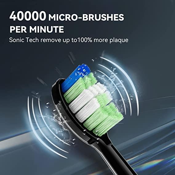 Adult Sonic Electric Toothbrush, Teeth Whitening Toothbrush, Travel Case, Fast Charging for 60 Days Use JTF Black Waterproof Toothbrushes. - MyStoreLiving
