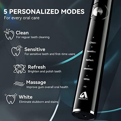 Adult Sonic Electric Toothbrush, Teeth Whitening Toothbrush, Travel Case, Fast Charging for 60 Days Use JTF Black Waterproof Toothbrushes. - MyStoreLiving