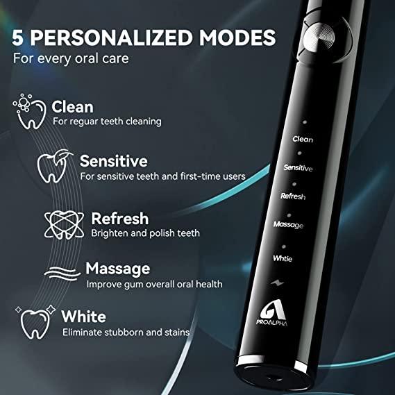 Adult Sonic Electric Toothbrush, Teeth Whitening Toothbrush, Travel Case, Fast Charging for 60 Days Use JTF Black Waterproof Toothbrushes. - MyStoreLiving
