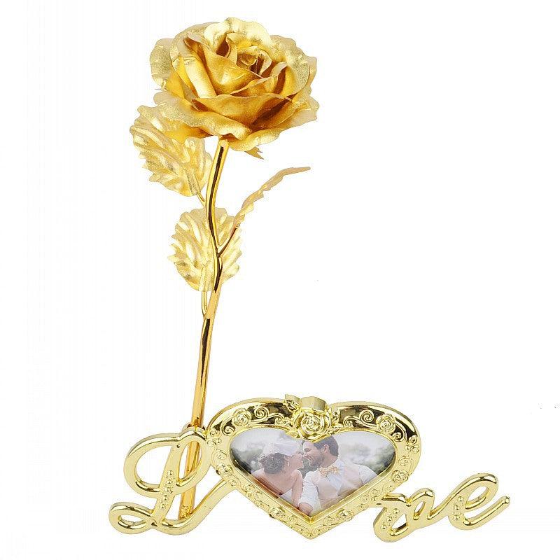 Gold Foil Flower Rose Valentine's Day Gift With Gold Plated Base Love Frame - MyStoreLiving