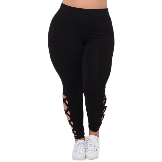 plus size leggings Women Elastic Leggings Solid Criss-Cross Hollow Out Pants Plus Size legging pants women's summer jeggings - MyStoreLiving