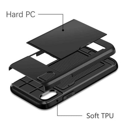 For iPhone 11 Pro Max XS X XR Case Slide Armor Wallet Card Slots Holder Cover For IPhone 7 8 6 6s Plus 5 5s TPU Shockproof Shell - MY STORE LIVING