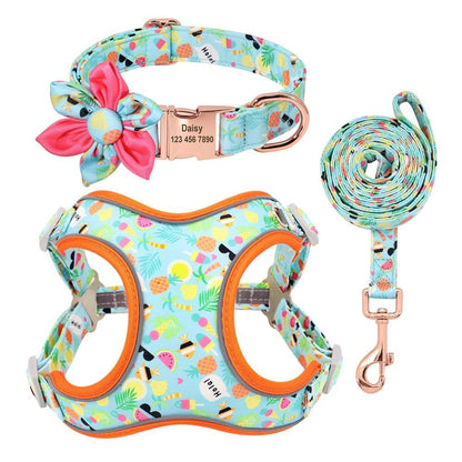 Custom Printed Dog Collar Leash Set Personalized Pet Dog Collar Harnesses Walking Leash - MY STORE LIVING