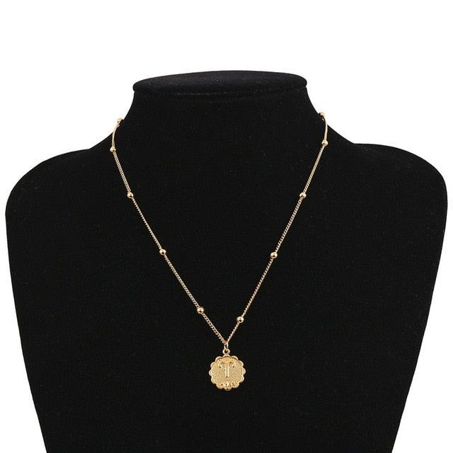 12 Constellations Flower Gold Bead Chain Necklace - MyStoreLiving