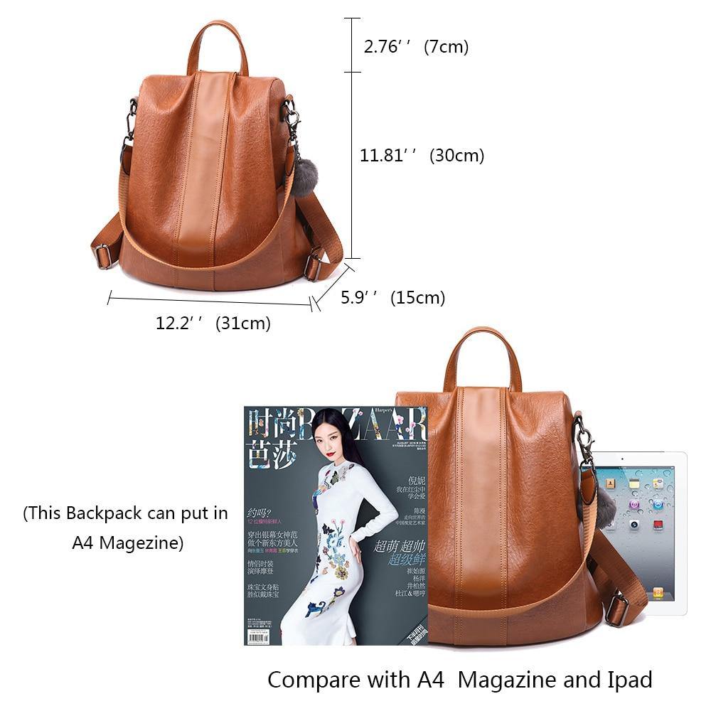 HERALD FASHION Quality Leather Anti-thief Women Backpack Large Capacity Hair Ball School Bag for Teenager girls Male Travel Bags - MY STORE LIVING