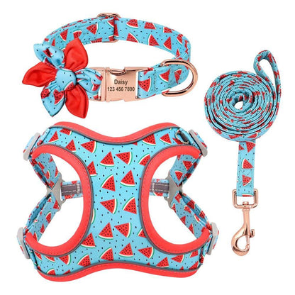 Custom Printed Dog Collar Leash Set Personalized Pet Dog Collar Harnesses Walking Leash - MY STORE LIVING