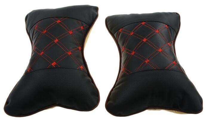 2pcs PU Leather Car Neck Pillow All Season Auto Neck Rest Universal (Black) - MY STORE LIVING