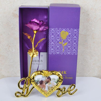 Gold Foil Flower Rose Valentine's Day Gift With Gold Plated Base Love Frame - MyStoreLiving