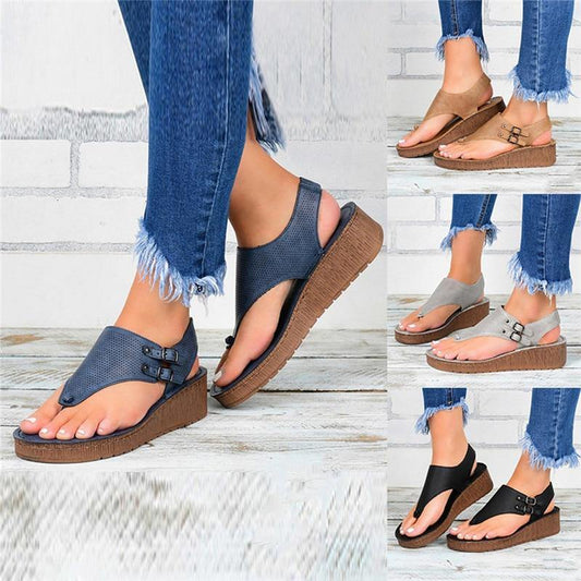 Open Toe Solid Casual Shoes Rome Wedges Thong Sandals - MY STORE LIVING