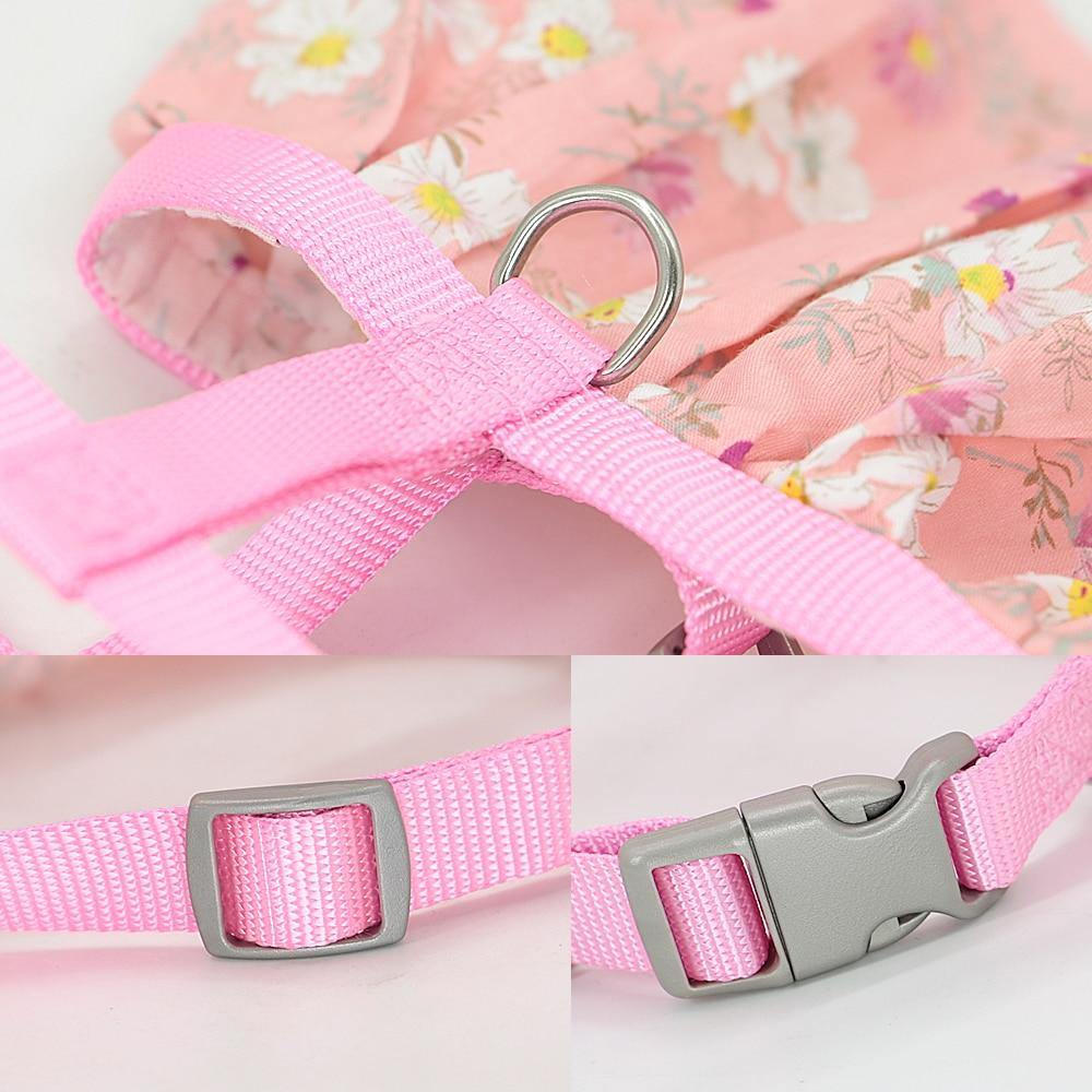 Puppy Dog Cat Clothes Harness Leash Adjustable Floral Printed Pet Harness Vest Dress Small Medium Dogs Cats - MY STORE LIVING