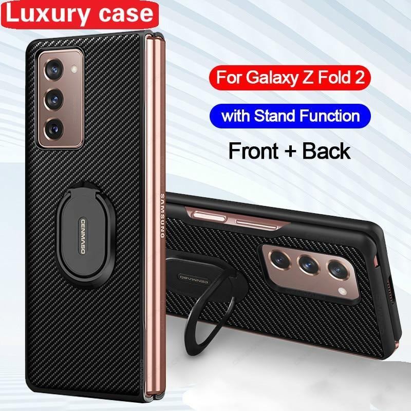 For Samsung Fold2 5G Case Luxury Carbon Fiber Texture Leather Stand Shockproof Back Cover for Samsung Galaxy Z Fold 2 Case - MY STORE LIVING