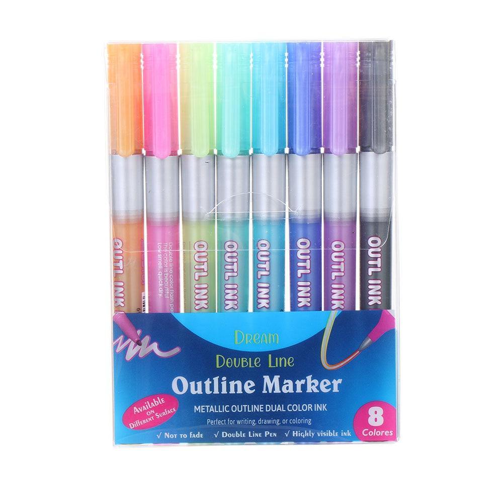 Metallic Markers Magic Glitter Paint Pens Double Line Outline - MY STORE LIVING