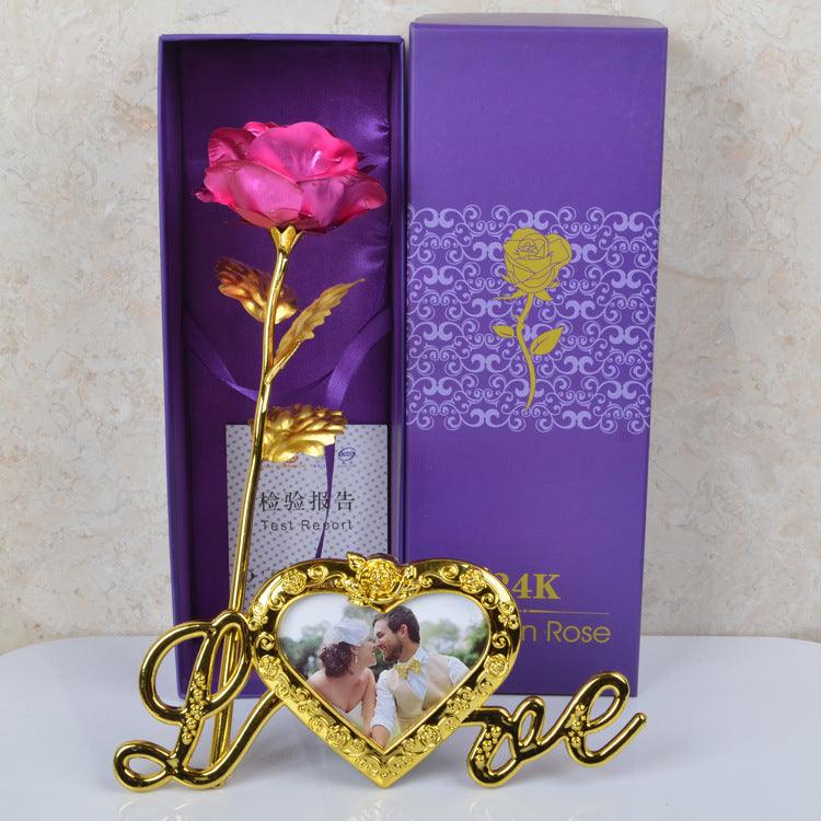 Gold Foil Flower Rose Valentine's Day Gift With Gold Plated Base Love Frame - MyStoreLiving