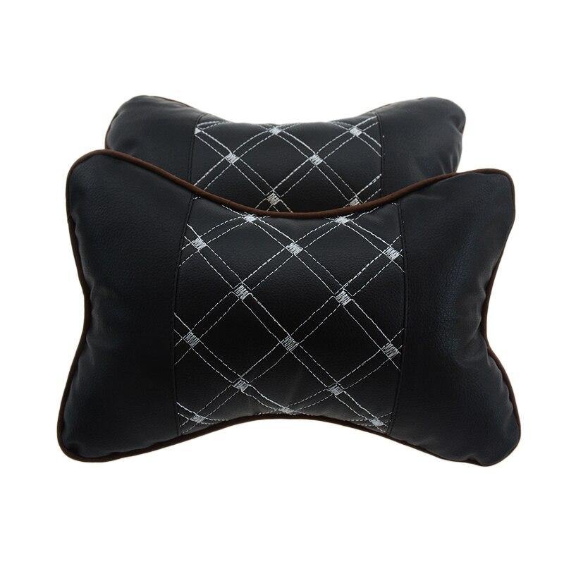 2pcs PU Leather Car Neck Pillow All Season Auto Neck Rest Universal (Black) - MY STORE LIVING