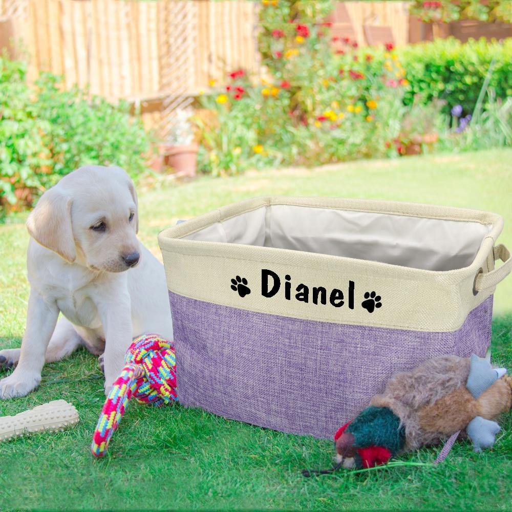 Personalized Pet Dog Toy Storage Basket Dog Canvas Bag Foldable Pet Toys Linen - MY STORE LIVING