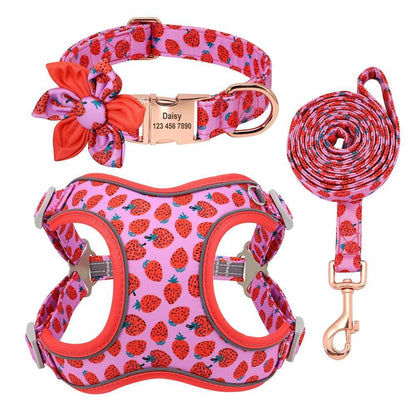 Custom Printed Dog Collar Leash Set Personalized Pet Dog Collar Harnesses Walking Leash - MY STORE LIVING