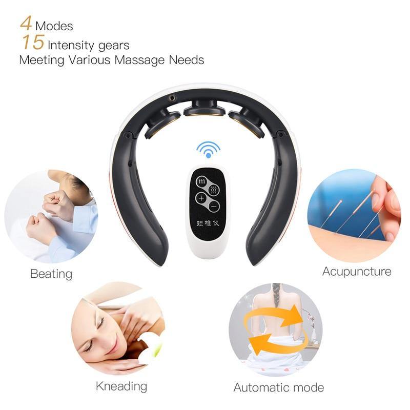 4d Smart Electric Neck And Back Pulse Massager Tens Wireless Heat Cervical Relax - MY STORE LIVING