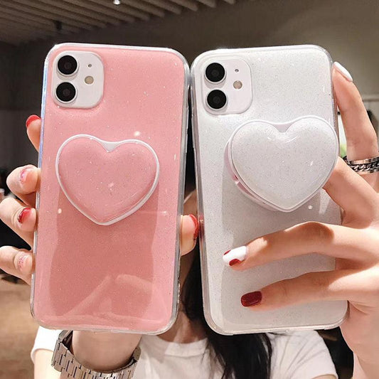 Glitter Love Heart Back Cover Candy Color Stand Holder Phone Case for iPhone - MyStoreLiving