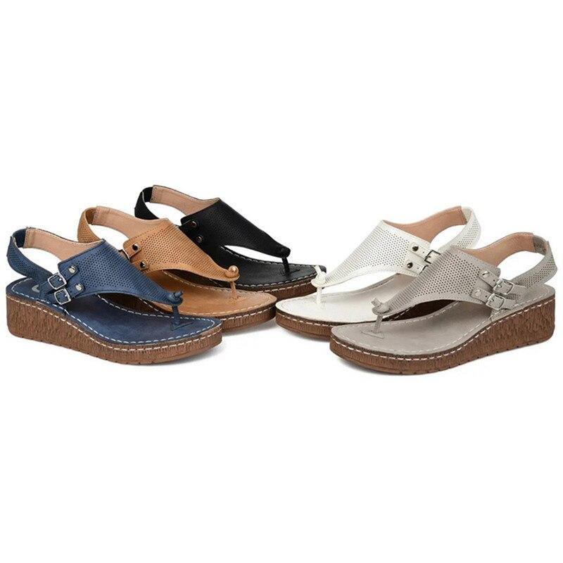 Open Toe Solid Casual Shoes Rome Wedges Thong Sandals - MY STORE LIVING