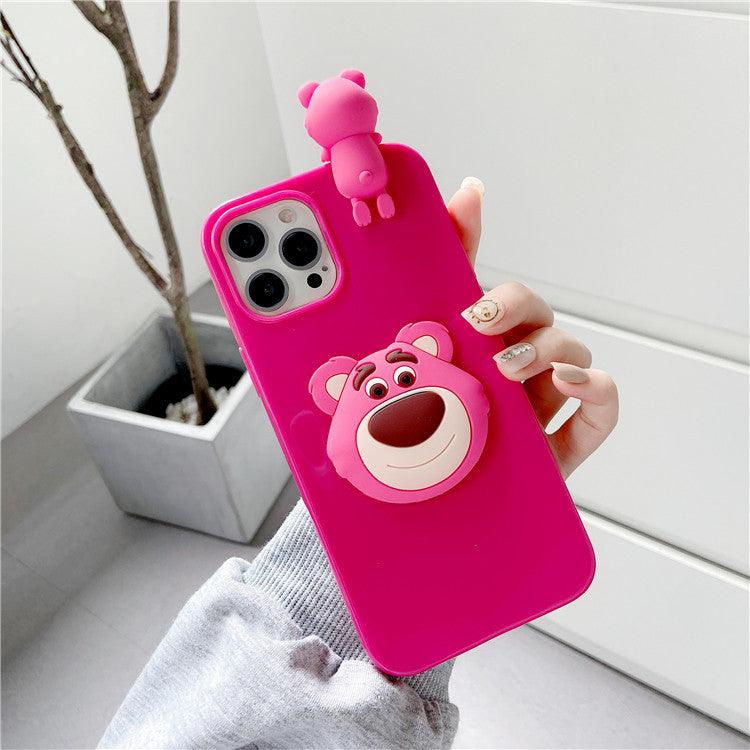 Three-Dimensional Lying Strawberry Bear Suitable For iPhone12promax Apple 11 Mobile Phone Case Soft Cover - MyStoreLiving